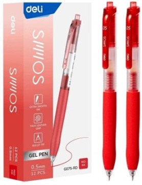 Ручка гелевая Deli 0,5мм красная, резиновая манжета