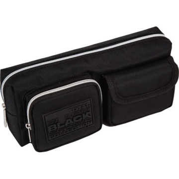 Пенал-косметичка (210*75*10) молния, кожзам "TOTAL BLACK", 2 кармана,аппликация