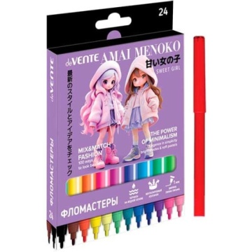 Фломастеры  24цв "deVENTE. Amai Menoko", вент. колпачок, карт.коробка
