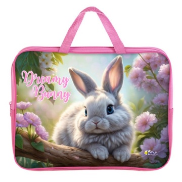 Папка А4 (350*265*75) с ручками, молния, ткань "Милый кролик"