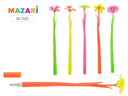 Ручки шариковые "Fiori". Синие. Набор 3 шт. 0,7 мм. Гнущийся пластик.корпус с покрытием Soft. 4 дизайна ассорти.