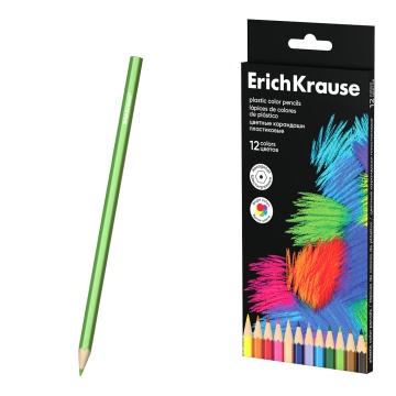 Цветные карандаши пластиковые ErichKrause Черная серия шестигранные 12 цветов (в коробке с европодве