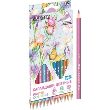 Карандаши цвет. 12цв deVENTE Trio Mega Soft Pastel  4М, трехгранные