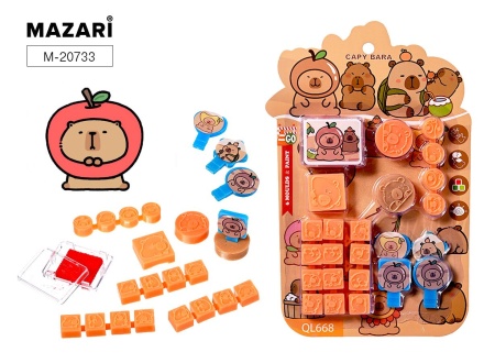 Набор Штампиков "Капибара" штампики, подушка штемп., держатели 4шт.