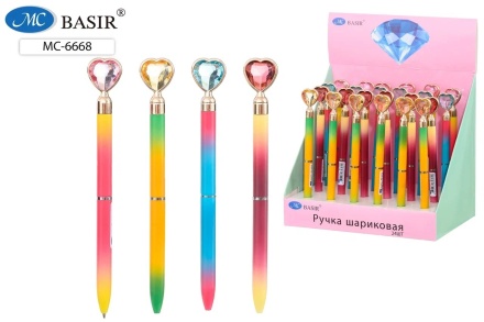 Ручка шариковая с поворотным механизмом. Наконечник - крупный кристалл.