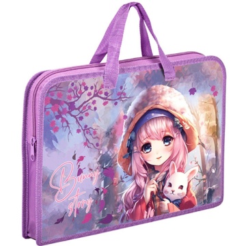 Папка для тетрадей. А4. Пластиковая, с ручками. АНИМЕ С ЗАЙКОЙ