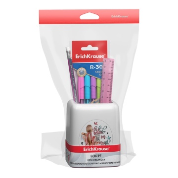 Набор настольный пластиковый ErichKrause Forte, Fashion Girls, белый с розовой вставкой