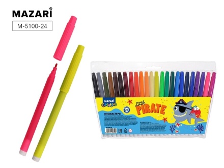 Фломастеры LITTLE PIRATE, 24 цв., невентилируемый колпачок, корпус круглый, ПВХ- упаковка с европодвесом