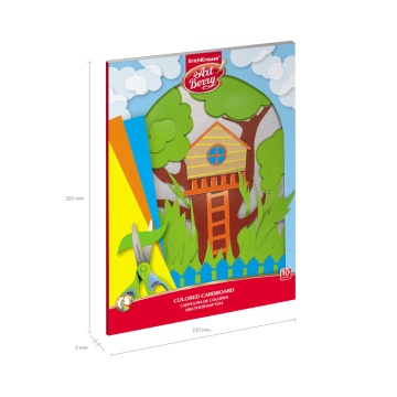 Цветной картон мелованный в папке ArtBerry, А4, 10 листов,10 цветов, игрушка-набор для детского тво