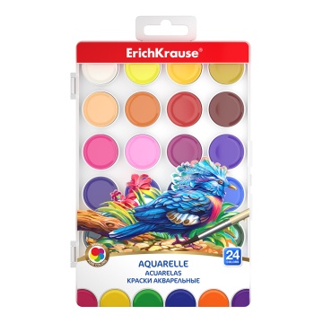 Краски акварельные ErichKrause 24 цвета (в пластиковой коробке с европодвесом)