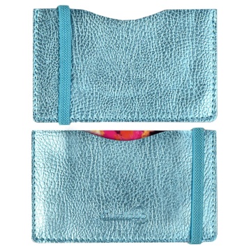 Чехол д/пласт.карт "Наппа голубой металлик" 108*65мм, блинт.тиснение, 2 отд., резинка
