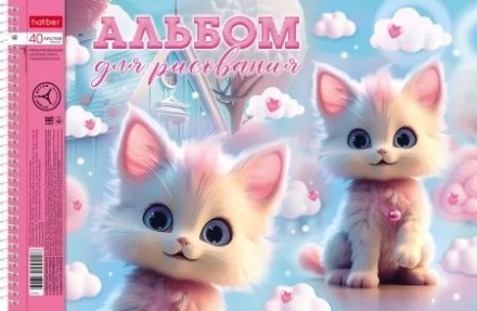 Альбом А4 40л гребень "Котики-зефирки" пл. 100 гр/м, метал.картон, выб.лак., перф, 4диз.в блоке