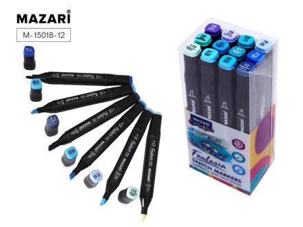 Набор маркеров для скетчинга  12цв. пулевидн. FANTASIA "Marine blue colors" двусторон., 3,0-6,2мм