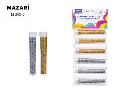 Набор блёсток декоративных, 6 шт.х 4.5г, 2 цв. ЗОЛОТО.СЕРЕБРО, в ластиковых тубах, ОПП-упаковка с европодвесом