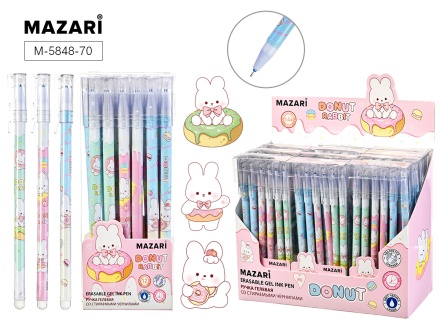 Ручка гелевая стираемая MAZARI "Donut rabbit" синяя, 0,38мм