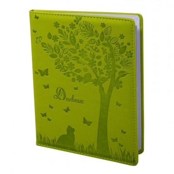 Дневник школьный Alingar 1-11 кл., 48л., 7БЦ, иск. кожа, поролон, тиснение, закругленные углы, салатовый, "Котёнок"