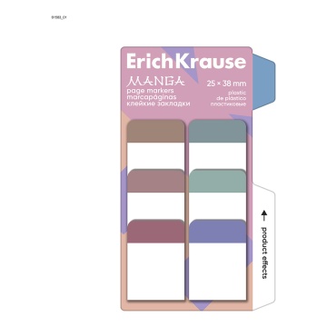 Клейкие закладки пластиковые ErichKrause Manga, 25X38 мм, 60 листов, 6 цветов