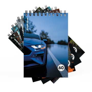 Блокнот А6 60л клетка.гребень мелов "Rain Drive" ассорти (4диз)