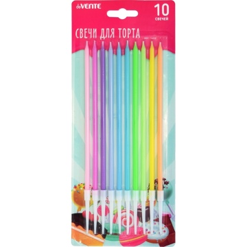 Свечи для торта Rainbow, 10шт, с держателями, в цветах радуги