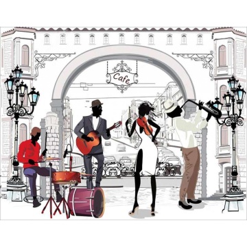 Алмазная мозаика, 40х50см, на подрамнике. УЛИЧНЫЕ МУЗЫКАНТЫ. Премиум набор. Полная выкладка.