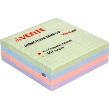 Бумага с липким краем (76*76мм)  252л, 4цв.,пастель в КЛЕТКУ