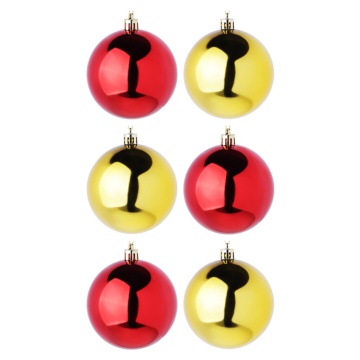 Набор елочных шаров 8 см, 6 шт., красный/золото, пластик, в тубе