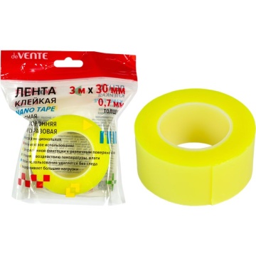 Скотч 2 сторон. 30мм*3м NANO TAPE NEON МНОГОРАЗОВЫЙ, желтый, 0,7мм