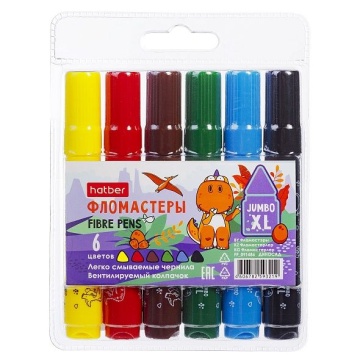 Фломастеры Jumbo 6цв "Hatber. Диносад"