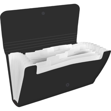 Папка 13 отд. на кнопке 260*130мм BLACK, с цв.индексами