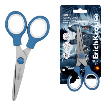 Ножницы ErichKrause Junior Techno Dino, 13см, голубой (в блистере по 1 шт.)
