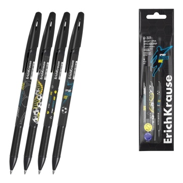 Набор из 4 ручек шариковых ErichKrause R-301 Stick&Grip Sport DNA 0.7, цвет чернил синий (в пакете)