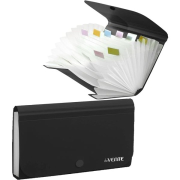 Папка 13 отд. на кнопке 178*120мм "Black" , с цв. индексами, черная