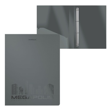 Папка на 4 кольцах пластиковая ErichKrause MEGAPOLIS, 24 мм, A4, серый (в пакете по 4 шт.)