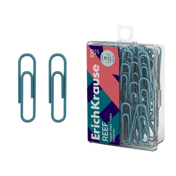 Скрепки металлические с виниловым покрытием ErichKrause Reef, 28мм, бирюзовый (в пластиковой коробке