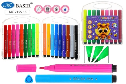 Фломастеры кистевидные 18цв "Basir. Монстрики", 1-7мм, на водн.основе
