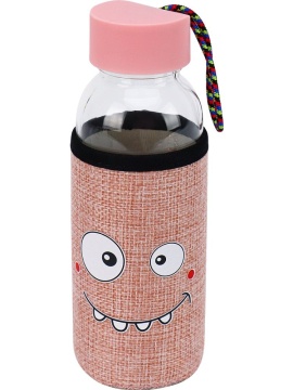 Бутылка для воды 300мл "Смайл" в чехле, розовая