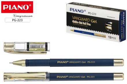 Ручка гелевая "PIANO VANGUARD GEL". Син.корпус Soft с золот.вставками. Игольч.наконечник. Синяя