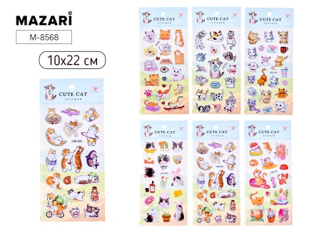 Наклейки декоративные КОТИКИ, 10*22 см, 6 дизайнов, ОПП-упаковка