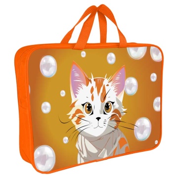 Папка А4 (360*270*80) с ручками, молния, ткань "Кошка и пузыри "