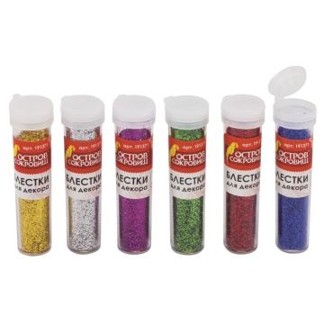 Блёстки (глиттер) для декора, поделок, DIY, творчества, оформления, ОСТРОВ СОКРОВИЩ, 7 грамм, ассорти, в дисплее