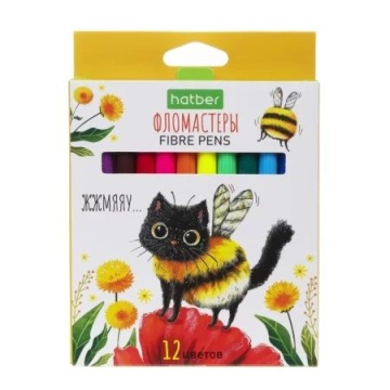 Фломастеры 12цв "Hatber. ЖЖ-Мяу" вентилир.колпачок