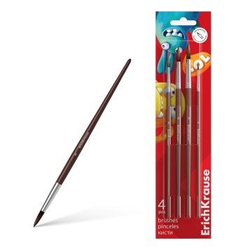 Набор кистей Erich Krause Jolly Friends пони 4шт. 2, 4, 6, 8, д/акварели и гуаши
