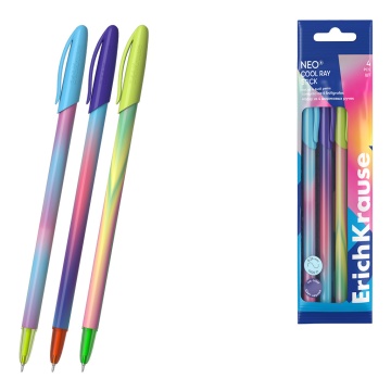 Набор из 4 ручек шариковых ErichKrause Neo Stick Cool Ray 0.7, Super Glide Technology, цвет чернил
