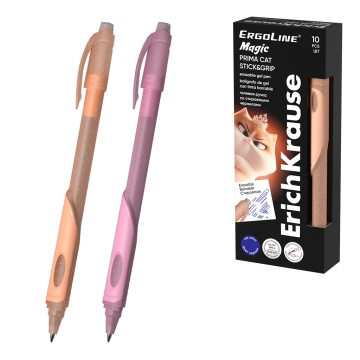 Ручка гелевая сo стираемыми чернилами ErichKrause ErgoLine Magic Stick&Grip Prima Cat 0.5, цвет чер