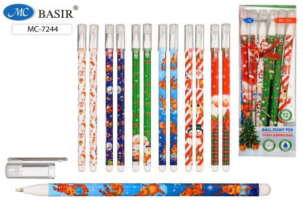 Шариковая ручка: "НОВОГОДНИЕ"; цветной корпус с рисунком .ассорти.; толщина пишущего наконечника-0,7 mm; цвет чернил-синий.