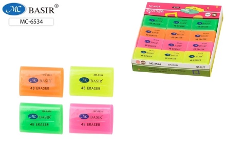 Ластик "НЕОНОВЫЙ". 4*2,8 см. Яркий, цветной, прямоугольный. Ассорти