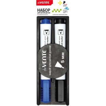 Набор маркеров для белой доски 5,0мм 2 цв., (син., черн) с магнитной губкой