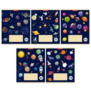 Тетрадь А5 12л кл. Полиграф Принт "Яркие планеты" УФ лак, белизна 100%