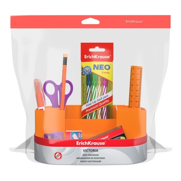 Набор настольный пластиковый ErichKrause Виктория, Непрозрачный неон, оранжевый