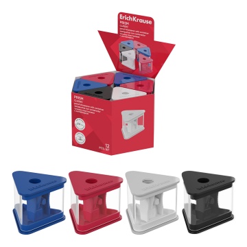 Точилка пластиковая ErichKrause Prism, Classic, с контейнером, ассорти (в коробке-дисплее по 12 шт)